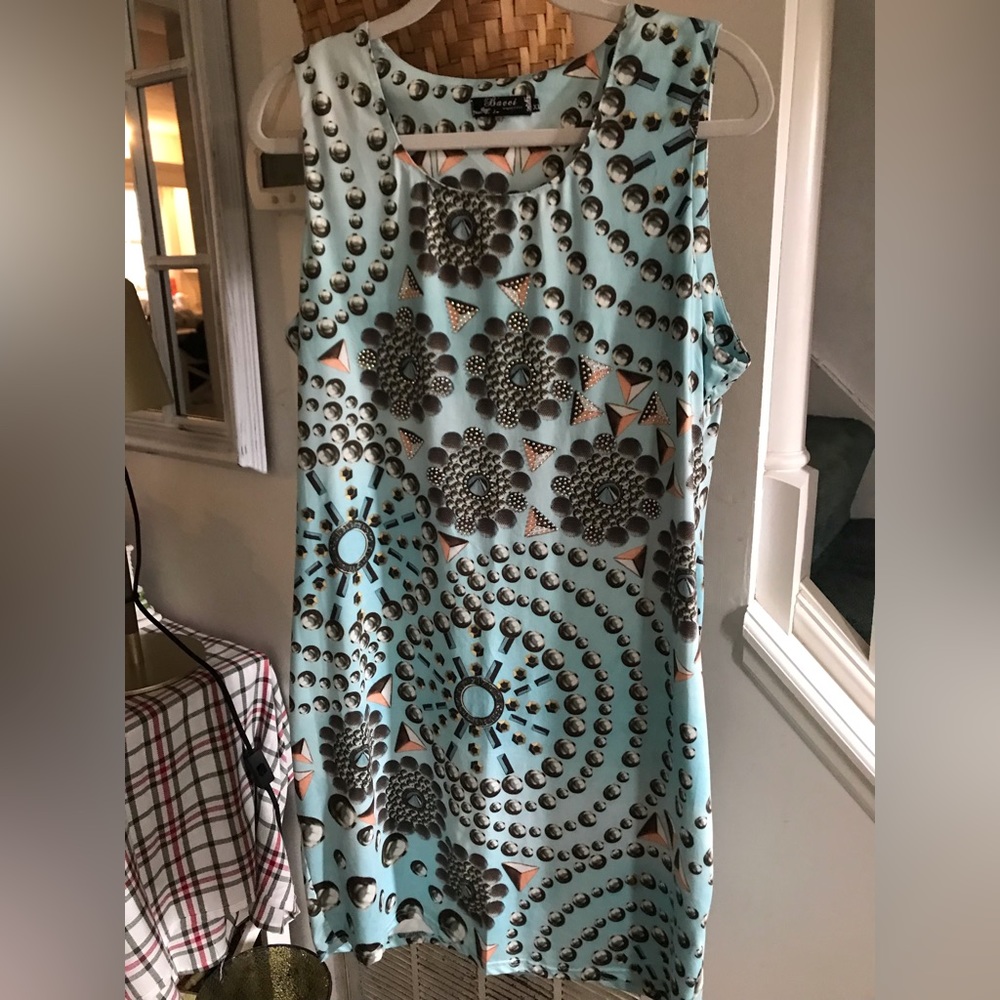 Mint green like new XL mini dress with silver Pearl detail Bacci designed in US